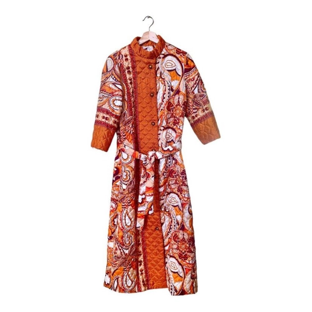 Vintage Loungees Oriental Quilted Belted Robe Housecoat 1960's I.Magnin RARE